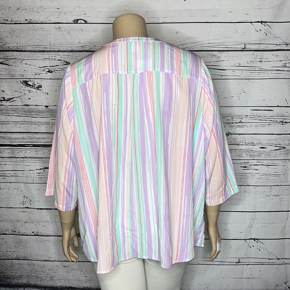 CJ Banks NWT Size 3X 24/26W Pastel Stripe Split V-Neckline Blouse Top - Picture 3 of 4